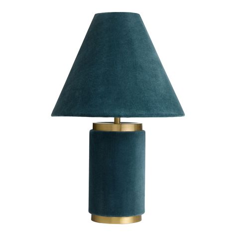 Blue Velvet and Brass Empire Shade Table Lamp - World Market Blue Lamps Living Room, Velvet Lamp, Teal Lamp, Teal Bedroom, Blue Lamp, Bedroom Suite, World Market, Lamps Living Room, Blue Velvet