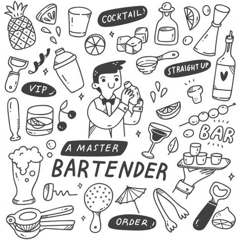 Bartender Ideas, Bar Chalkboard Ideas, Bar Themes, Bar Chalkboard, Cocktail Cards, Whiskey Cake, Old Fashioned Drink, Cocktail Illustration, Sticker Organization