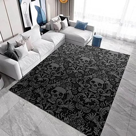 Goth Area Rugs, Fun Carpet, Decor For Hallway, Rugs Indoor, Halloween Rugs, Goth Room, Goth Bedroom, Goth Room Decor, Black And Grey Rugs