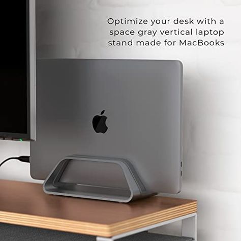 Effective Ways To Hide Your Laptop At Your Desk Hidden Laptop Storage, Laptop Docking Station Setup, Laptop Storage Ideas, Laptop Desk Setup, Docking Station Laptop, Laptop Dock, Macbook Stand, Vertical Laptop Stand, Laptop Organization