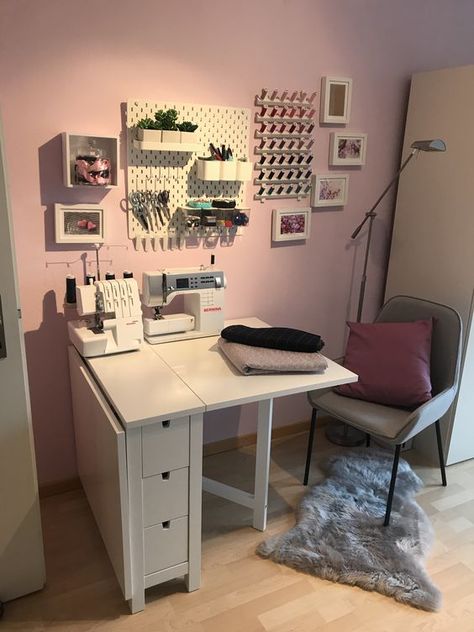 Sewing Room Small Space, Norden Sewing Table, Ikea Norden Sewing Table, Ikea Gateleg Table, Sewing Desk Ideas, Norden Ikea, Norden Table, Sewing Workspace, Norden Gateleg Table