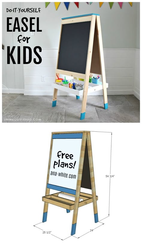 easel for kids collage Kids Art Easel, Kids Woodworking Projects, Diy Easel, Kids Easel, Wood Projects For Kids, Wood Crafting Tools, Kids Rooms Diy, Wood Projects For Beginners, Woodworking Projects For Kids