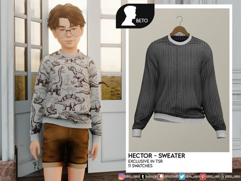 The Sims Resource - Hector (Sweater - Child Version) Sims 4 Cc Everyday Clothes Male, Sims 4 Cc Male Child Clothes, Sims 4 Cc Sweater Male, Sims4 Boy Clothes, Sims 4 Male Kids Cc, Sims 4 Kid Cc Boy, Sims 4 Kids Cc Boys, Sims 4 Toddler Clothes Male, Sims 4 Child Cc Boys