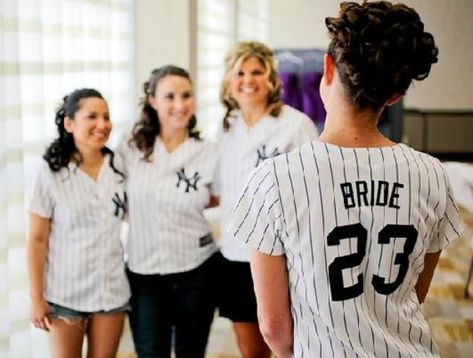 Outfits for baseball bridal shower Wedding Jerseys, Bridesmaids Shirts, Baseball Wedding, Sports Wedding, Wedding Countdown, Baseball Theme, Yankee Stadium, Future Mrs, Disney Wedding