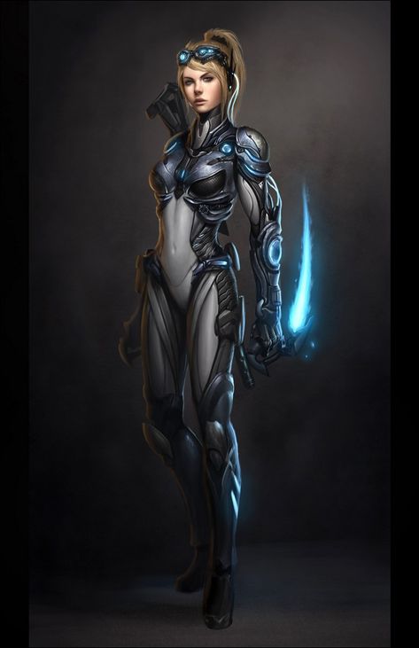 Warrior Starcraft Art, Futuristic Suit, Star Craft, Sci Fi Girl, Novel Game, Character Design Cartoon, Starcraft 2, Switch Nintendo, Female Armor