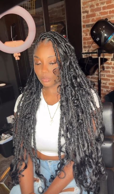 Locks With Curls, Waterfall Locs, Baddie Braids, Soft Locks, Future Hairstyles, Boho Locs, Curly Extensions, Summer Braids, Faux Locs Hairstyles