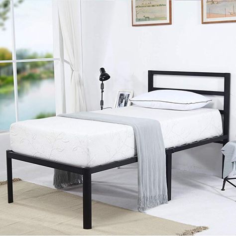 Slat Bed Frame, Twin Bed Frames, Tall Bed Frame, Bed Frame Twin, Black Metal Bed Frame, Simple Bed Frame, Black Metal Bed, Tall Bed, Loft Bed Frame