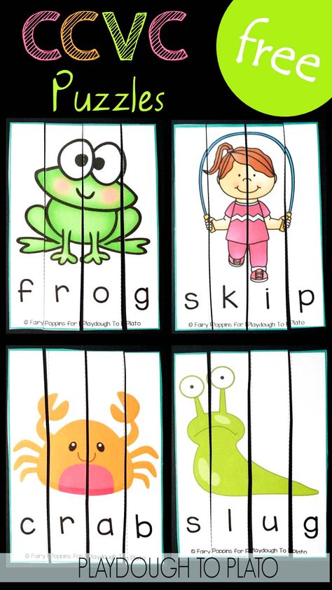 Fun blends activity and digraph game! Solve 24 free CCVC puzzles. Phonics Activities Kindergarten, Cvce Activities, Ccvc Words, Playdough To Plato, Blends Activities, Blends And Digraphs, Activities Kindergarten, Learning Tips, Jolly Phonics