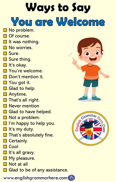 Ways To Say Its Okay, You're Welcome Synonyms, Saying Welcome In Different Ways, Ways To Say I Am Fine In English, Ways To Say No Problem, Ways To Say I Am Fine, Ways To Say You're Welcome, How To Say My Pleasure In Different Ways, You Are Welcome