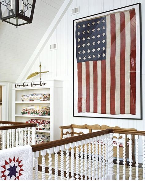 Americana Home, American Flag Decor, Framed Flag, Vintage Flag, Home Of The Brave, Americana Decor, Flag Decor, Patriotic Decorations, Traditional House