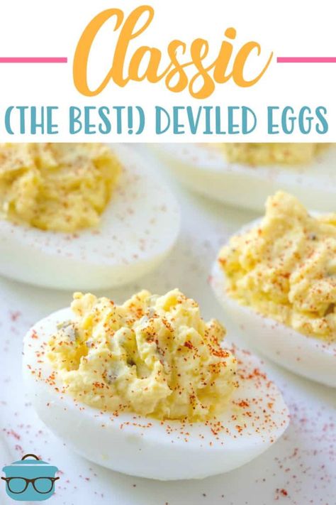 THE BEST EVER CLASSIC DEVILED EGGS (+Video) - appetizer #appetizer Best Ever Deviled Eggs, The Best Deviled Eggs, Best Egg Recipes, Devilled Eggs Recipe Best, Deviled Eggs Recipe Classic, Best Deviled Eggs, Deviled Eggs Easy, Perfect Hard Boiled Eggs, Deviled Eggs Classic