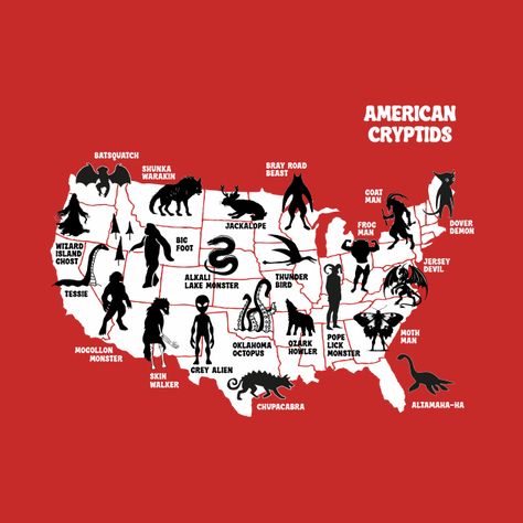 Cryptids Map of the USA Map Of The Usa, Skin Walker, Lake Monsters, Rune Symbols, Jersey Devil, Monster Mash, Usa Map, Us Map, Runes