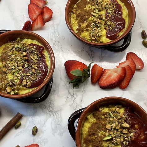 Pistachio Rice Pudding Pistachio Rice, New York Times Cooking, Persian Rice, Dairy Desserts, Pistachios Nuts, Mexican Dessert, Rice Milk, Ground Turmeric, Creamed Eggs