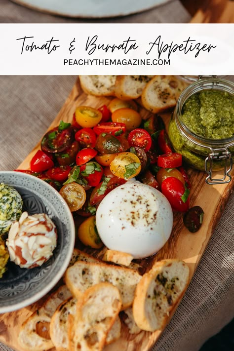 Burrata Serving Ideas, Charcuterie With Burrata, Crustini Appetizers Prosciutto, Tomato With Burrata, Lunchtime Appetizers, Buratta Cheese Board, How To Serve Burrata, Burrata Pesto Appetizer, Burrata Board Ideas