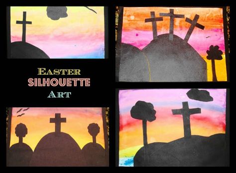 Teaching with TLC: Easter Silhouette Art Christian Easter Art, Easter Silhouette, Easter Homeschool, Fun Easter Activities, Easter Religious Crafts, Catholic Easter, Easter Art Project, Easter Arts And Crafts, Construction Paper Crafts