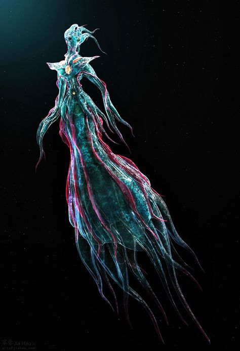 Ocean Planet Concept Art, Bioluminescent Alien, Alien Species Concept Art, Alien Tentacles, Ocean Alien, Tentacle Alien, Underwater Alien, Alien Species, Art Alien