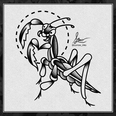 Praying Mantis Drawing Tattoos, Praying Mantis Tattoo Traditional, Traditional Style Tattoo Black And White, Mantis Tattoo Design, Praying Mantis Tattoo, America Tattoo, Mantis Tattoo, Half Sleeve Tattoo Ideas, Traditional Tattoo Drawings