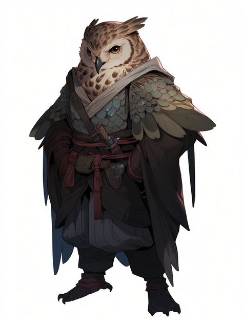 Owl Person Dnd, Owl Arakokra Dnd, Dnd Owlin Character Art, Owl Assassin, Owl Dnd Character, Dnd Birdfolk, Owl Folk Dnd, Owlin Character Art, Owlin Wizard