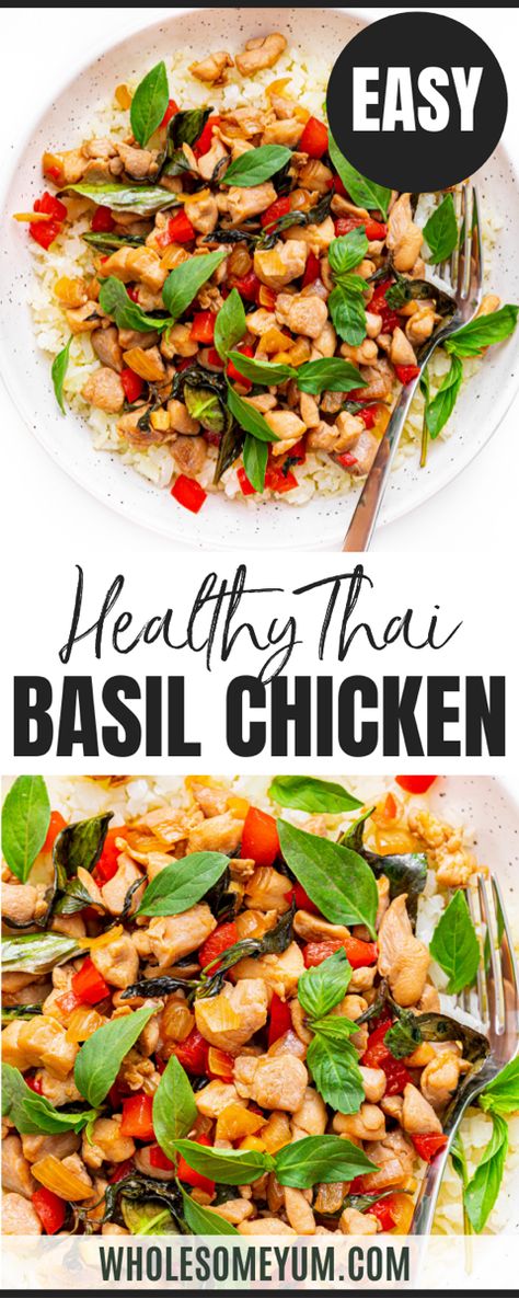 Thai Basil Chicken Thai Peppers Recipes, Recipes With Sweet Basil, Keto Basil Recipes, Sweet Basil Recipes, Basil Ideas, Thai Basil Stir Fry, Thai Basil Chicken Recipe, Chicken Basil Recipes, Thai Basil Recipes