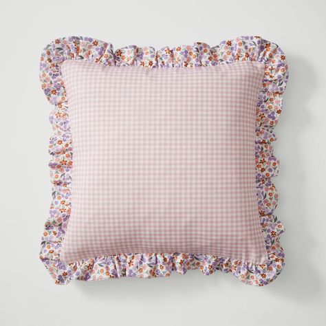 * 100% Cotton cover * Pretty floral and gingham design * Ruffle Edge detailing * Machine Washable * Coordinating items available Elevate the charm of your living space with our delightful Elsie cushion, crafted from 100% cotton for a soft and cosy feel. Featuring a charming gingham face and adorned with a floral print ruffle edge, this cushion adds a shabby-chic charm to any room. Its reversible design allows for versatile styling options, while the zip opening makes it easy to remove the polyes Gingham Cushions, Frilly Cushions, Liberty Cushions, Art Bedroom Ideas, Pillow Cover With Frill, Shabby Chic Cottage Slipcovers & Cushions, Girl House, Cushion Filling, Bedroom Interior