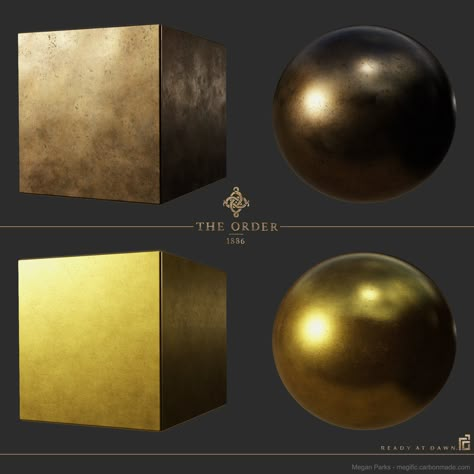 ArtStation - The Order: 1886 Antique bronze mirror and gold leaf study, Megan Parks Gold Material Study, Bronze Texture, 3d Max Tutorial, The Order 1886, Gold Reference, Material Studies, 3d Karakter, Game Textures, Concept Art Tutorial