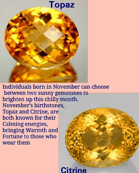 Did you know?.. Individuals born in November can choose between two sunny gemstones to brighten up this chilly month. November’s birthstones, topaz and citrine, are both known for their calming energies, bringing warmth and fortune to those who wear them. Topaz Citrine Ring, November Birthstone Ring Topaz, November Gemstone, November Things, November Stone, Earth Medicine, Birthstones Meanings, Topaz And Citrine, Born In November