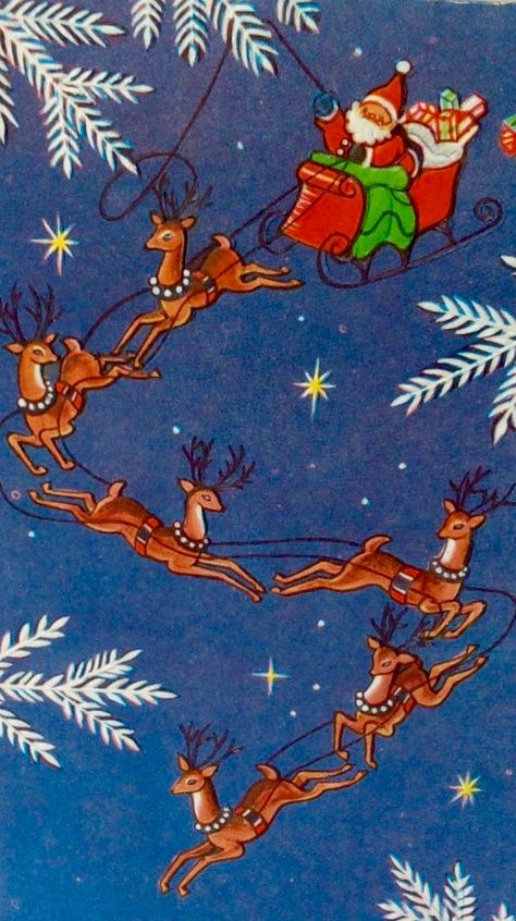 Reindeer Illustration, Vintage Christmas Wrapping, Vintage Christmas Wrapping Paper, Vintage Reindeer, Reindeer And Sleigh, Christmas Wrap, Vintage Christmas Images, Vintage Wrapping Paper, Vintage Xmas