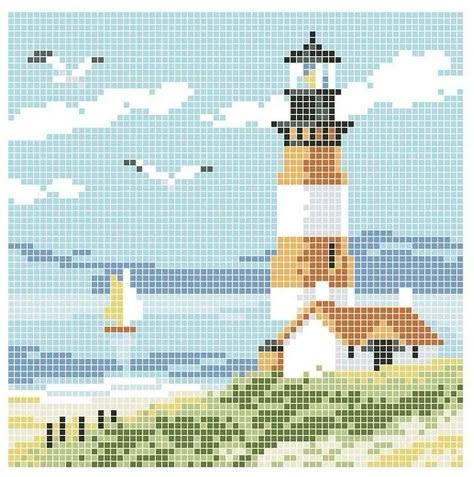 Graph Crochet, Cross Stitch Landscape, Pixel Art Templates, Pixel Crochet, Tapestry Crochet Patterns, Pola Kristik, Crochet Design Pattern, Pixel Pattern, Pixel Art Pattern