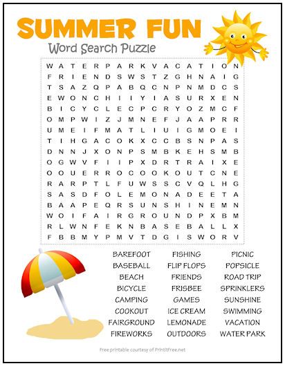 Help your kids gear up for summer vacation with our FREE printable Summer Fun Word Search Puzzle. Packed full with 24 summer-themed words, this fun puzzle will provide all sorts of ideas to help them plan for that last day of school! Vacation Word Search, Summer Puzzles Free Printable, Summer Crossword Puzzle Free Printable, Summer Word Search Free Printable, Free Word Search Puzzles Printables, Wordsearches For Kids Free Printable, Summer Crossword Puzzle, Summer Crossword, Last Day Of School Activities