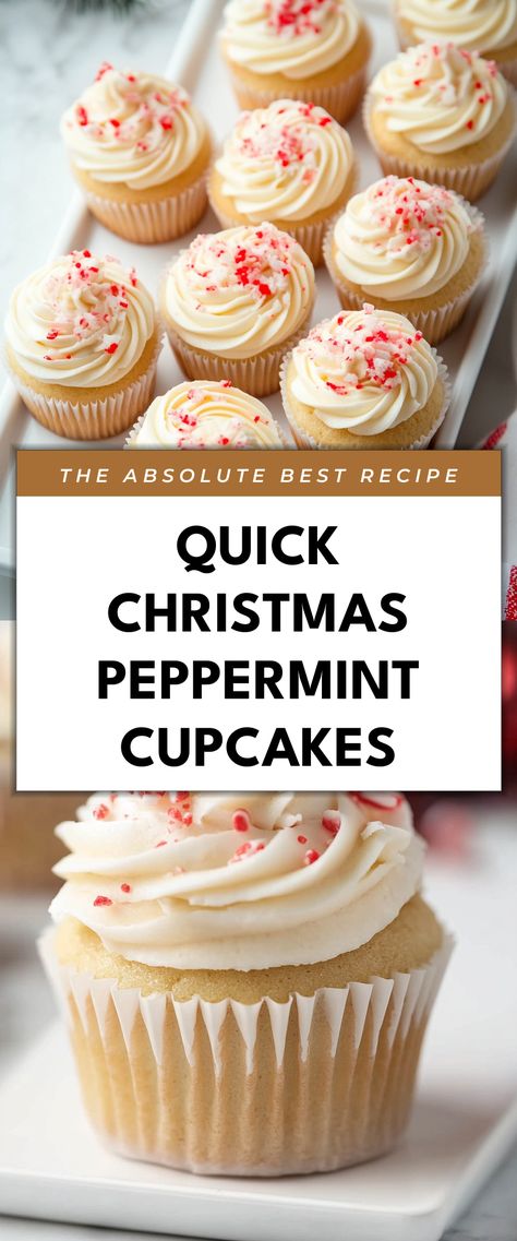 Image for Quick Christmas Peppermint Cupcakes Christmas Dessert Peppermint, Christmas Cake Bites, Peppermint Cupcakes Christmas, Christmas Peppermint Desserts, Winter Cupcake Ideas, Simple Christmas Cupcakes, Mini Christmas Cupcakes, Peppermint Baking, Christmas Cupcake Ideas