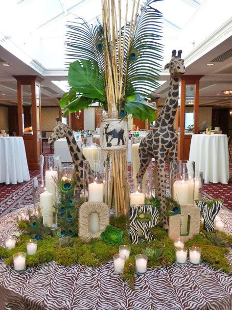 NJ Wedding Event Decor – Parker's Petals » Flowers • Events • Gifts: Baby Shower Table Set Up, Safari Centerpieces, African Wedding Theme, African Inspired Wedding, Jungle Thema, Safari Wedding, Zoo Wedding, Baby Shower Giraffe, African Theme