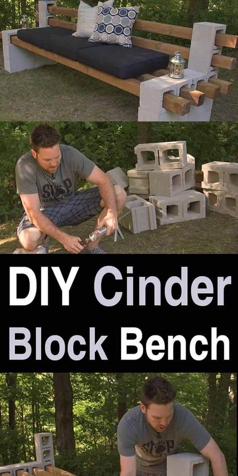 Diy Cinder Block Bench, Cinder Block Furniture, Cinder Block Bench, Block Bench, Cinder Block Garden, Cement Patio, Cinder Blocks, Patio Diy, Yard Project