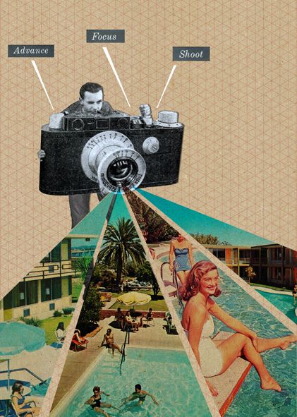 Advance , focus & shoot - Sammy Slabbinck. collage. Sammy Slabbinck, Kollage Konst, Fotocamere Vintage, 심플한 그림, Collage Foto, Art Du Collage, Collage Kunst, Collage Art Projects, Surreal Collage