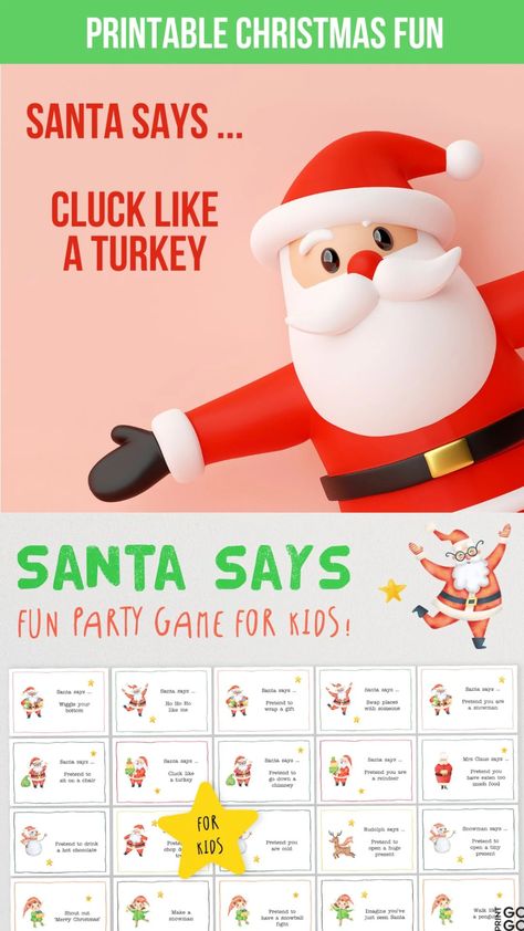 Play Christmas Santa Says - The Party Game of Copying Commands! – Print GoGo Santa Says Game, Simon Says Game, Village Games, Santa Says, Melting Snowmen, Santa's Village, Christmas Play, Play A Game, Fun Party Games