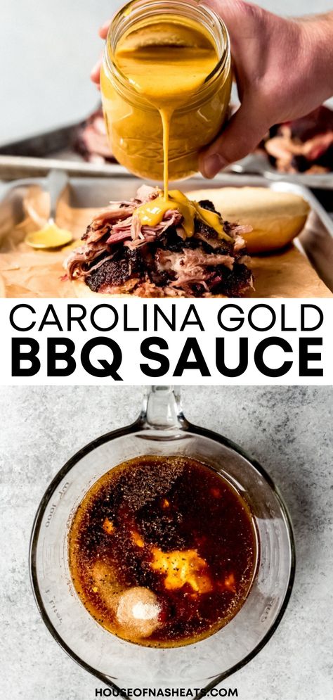 Carolina Gold Bbq Sauce Recipe, South Carolina Bbq Sauce, Carolina Mustard Bbq Sauce, Carolina Gold Bbq Sauce, Gold Bbq Sauce, Carolina Barbecue, Vinegar Bbq Sauce, Bbq Sauce Homemade Easy, Carolina Bbq