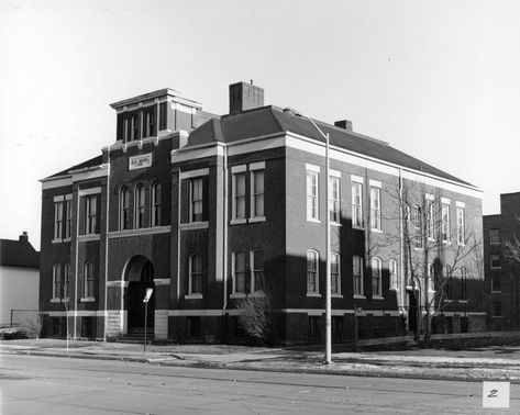 Clay School Building, Detroit Michigan Abandoned Detroit, Practical Nursing, Hip Roof, Roadside Attractions, School Building, Public Building, Arched Windows, Business District, Brick Building