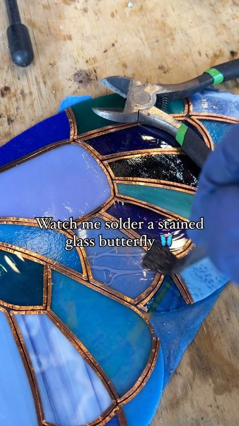 Colorado Glass Works | This is a little throwback of a project from last summer but it shows a glimpse of the soldering process 🦋 my favorite part of the process … | Instagram Making Stained Glass Art, Soldering Crafts, Stained Glass Soldering, Soldering Projects, Diy Stained Glass Window, Stained Glass Studio, Making Stained Glass, Stained Glass Diy, Stained Glass Crafts