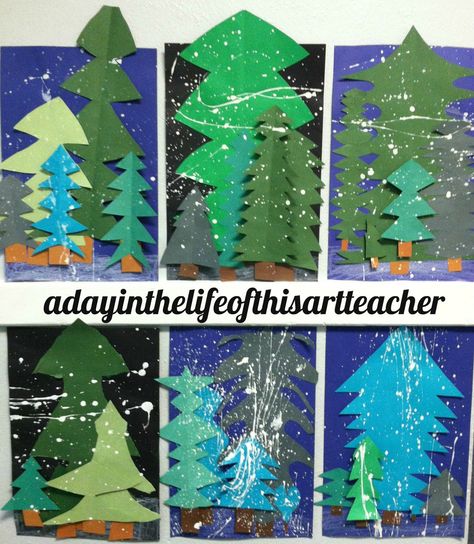 A day in the life of this art teacher: Winter Pine Trees Art Projects For Elementary Students, Projects For Elementary Students, Art Projects For Elementary, Art 2nd Grade, Winter Pine Trees, Classe D'art, Winter Art Lesson, Christmas Art Projects, Winter Art Projects