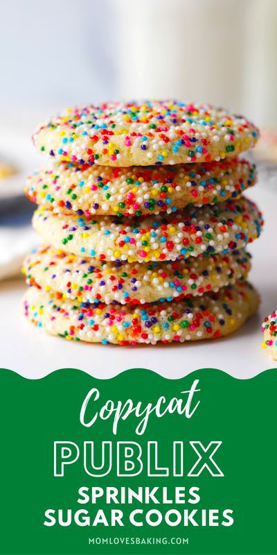 Copycat Publix Sprinkles Sugar Cookies – a delicious homemade version of my son’s favorite grocery store sugar cookies with sprinkles. These Copycat Publix Sprinkles Sugar Cookies are super easy to make. You can mix up the dough really quick and have them baking in the oven in under 20 minutes. The key to making them soft and chewy is not to bake them too long. Bake them for 8 minutes max! Find the easy recipe on my website. #howto #copycat #publix #sugarcookies #easyrecipe #holidayfood Publix Cookie Recipe, Publix Sugar Cookie Recipe, Publix Cakes, Sprinkle Cookies Recipe, Cookies With Sprinkles, Sugar Cookies With Sprinkles, Soft Sugar Cookie Recipe, Cookie Shop, Sprinkles Recipe