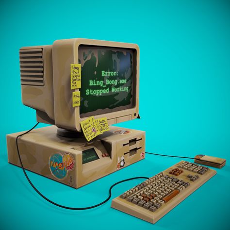 Stylized old PC, Jonathan Breeschooten on ArtStation at https://www.artstation.com/artwork/28Ybgg 3d Art Styles, Computer Homescreen, Blender Sculpt, Old Computer Aesthetic, Old Pc, Stylized 3d, Computer Center, Old Computer, Environment Props