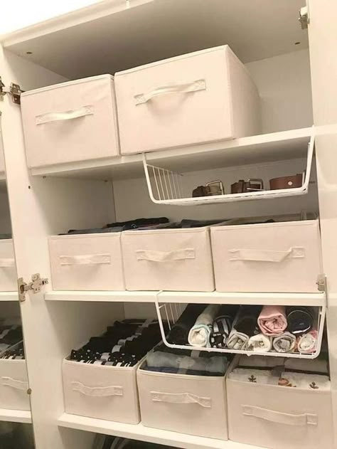 Closet Organisation, Organized Closet, Room Organisation, Clothes Storage Boxes, Wardrobe Organisation, Linen Closet Organization, Closet Decor, Home Storage Solutions, Closet Makeover