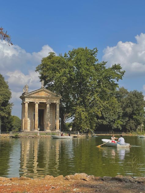 Pond, Romantic, Rome Katherine Center, Land Painting, Rome Aesthetic, Villa Borghese, Tivoli Gardens, Garden Aesthetic, Italian Summer, Gazebo, Rome