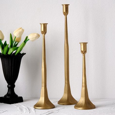 Denique Iron Taper Candle Holder Set of 3, Gold Candlestick Holders Decorative Candle Stand, Tapered Candle Holders Tall Set for Wedding, Dining Table, Home Decoration (Gold) Southern Christmas Decor, Southern Christmas Decorations, Tapered Candle Holders, Wedding Dining Table, Black Candlestick Holders, Gold Candlestick Holders, Wedding Dining, Tapered Candle, Southern Christmas