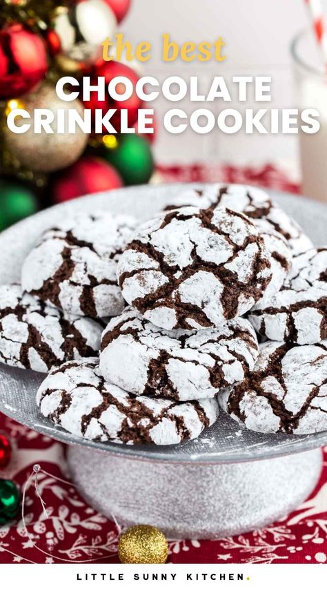 Chocolate crinkle cookies are soft, chocolatey cookies with a snowy powdered sugar coating This easy and classic Christmas chocolate cookie is a fan favorite. Chocolate Crinkles Recipe, Crinkles Recipe, Chocolate Crackle Cookies, Chocolate Crinkle Cookies Recipe, Crackle Cookies, Holiday Baking List, Crinkle Cookies Recipe, Chocolate Crinkle, American Diet