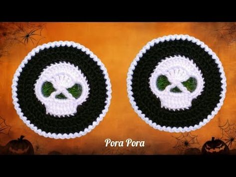 Crochet Skull Coaster I Crochet Halloween Coaster I Crochet Halloween Decorations - YouTube Crochet Skull Coaster, Skull Coaster Crochet Pattern, Crochet Halloween Decorations, Skull Applique, Skull Coasters, Pattern Step By Step, Coaster Crochet, Crochet Skull, Coaster Pattern