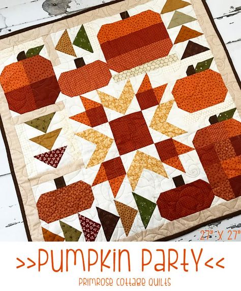 Pumpkin Party Pattern by Lindsey Weight of Primrose Cottage Quilts Pumpkin Patchwork Pattern, Quilt Pumpkins, Quilt Pumpkin Pattern, Pumpkin Quilt Table Runner, Pumpkin Quilts, Novelty Quilts, Pumpkin Wall Hanging Quilt, Pumpkin Quilt Pattern, Pumpkins Decor