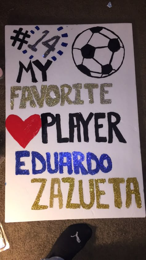 Soccer poster board for boyfriend idea Poster Board For Boyfriend, Soccer Senior Night Posters, Soccer Senior Night, School Spirit Posters, Senior Posters, Senior Night Posters, Posters Diy, Volleyball Posters, Cheer Posters