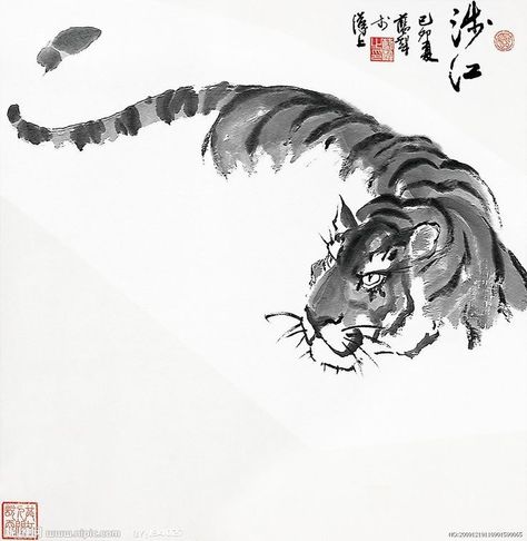 Painting Of Tiger, Dragon Tattoo Ideas, Painting Japanese, Tiger Tattoo Design, Sumi E Painting, Arte Peculiar, Tiger Illustration, Tiger Painting, Chinese Art Painting