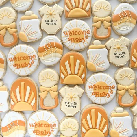 California Cookies, Here Comes The Sun Baby Shower Cookies, Ray Of Sunshine Cookies, Sunshine Cookies Decorated, Here Comes The Sun Cookies, Sun Sugar Cookies, Here Comes The Son Cookies, Sunshine Cookies, Baby Wise