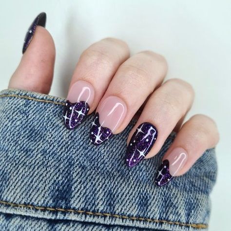 Purple Galaxy Press-on Nails Glitter Stars - Etsy | Purple nails, Witchy nails, Star nails Star Nail Designs, Galaxy Nail Art, Witchy Nails, Space Nails, Galaxy Nails, Purple Nail, Her Nails, Star Nails, Purple Nails